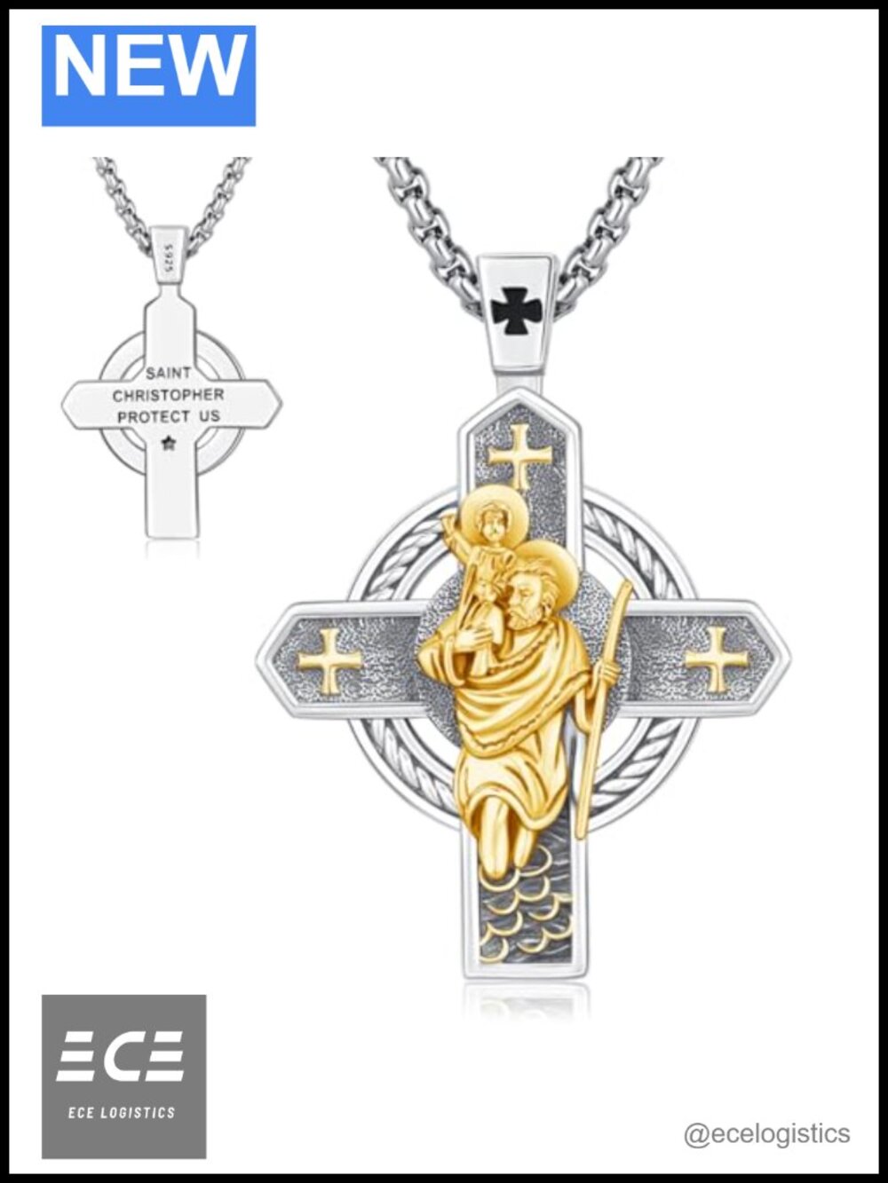 925 Sterling Silver St Christopher Medal Necklace Religious Jewelry Gift